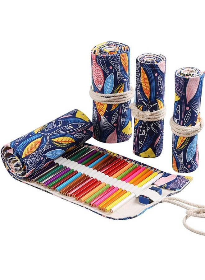 Funny live 36/48/72 Slots Colored Pencil Wrap Pencils Roll Holder Coloring Pencils Organizer Holder Colored Pen Paint Brush Storage Pouch Portable For Artist Student (Colorful Fish 72 Slots) - Image 2