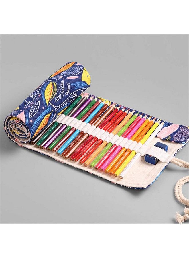Funny live 36/48/72 Slots Colored Pencil Wrap Pencils Roll Holder Coloring Pencils Organizer Holder Colored Pen Paint Brush Storage Pouch Portable For Artist Student (Colorful Fish 72 Slots) - Image 3