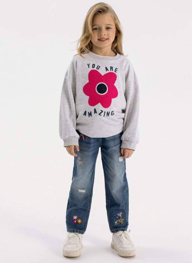 MINOTI Girls Long Sleeve Sweatshirt with Front Print  - Image 1