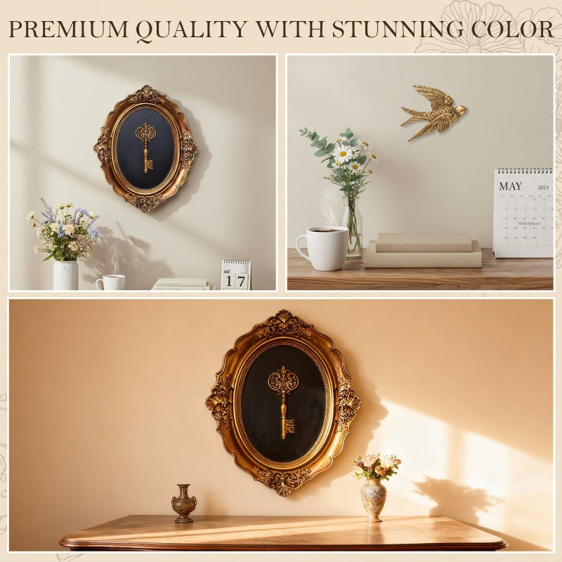 Kathfly 2 Pcs Vintage Wall Decor Sculpture, Antique Key Oval Frame & Bird Wall Art for Hallway Decor, Hand Painted Ornate Hanging Gift for Aesthetic Room Bedroom, Hallway Decoration - Image 4