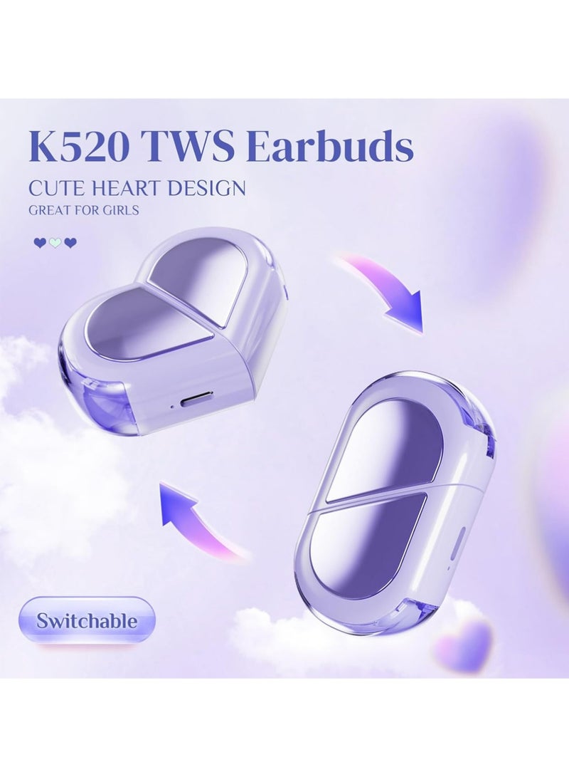 ULELAY Purple Heart Wireless Earbuds for Girls Kids, Cute Mini Tiny Small Invisible Earbuds Wireless Bluetooth for Small Ears Canals Women Rose Gold Kawai Blue Tooth Ear Buds for iPhone Android - Image 2