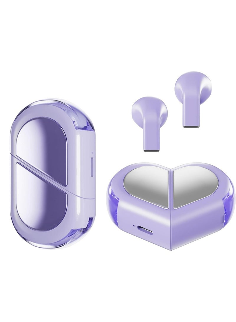 ULELAY Purple Heart Wireless Earbuds for Girls Kids, Cute Mini Tiny Small Invisible Earbuds Wireless Bluetooth for Small Ears Canals Women Rose Gold Kawai Blue Tooth Ear Buds for iPhone Android - Image 1
