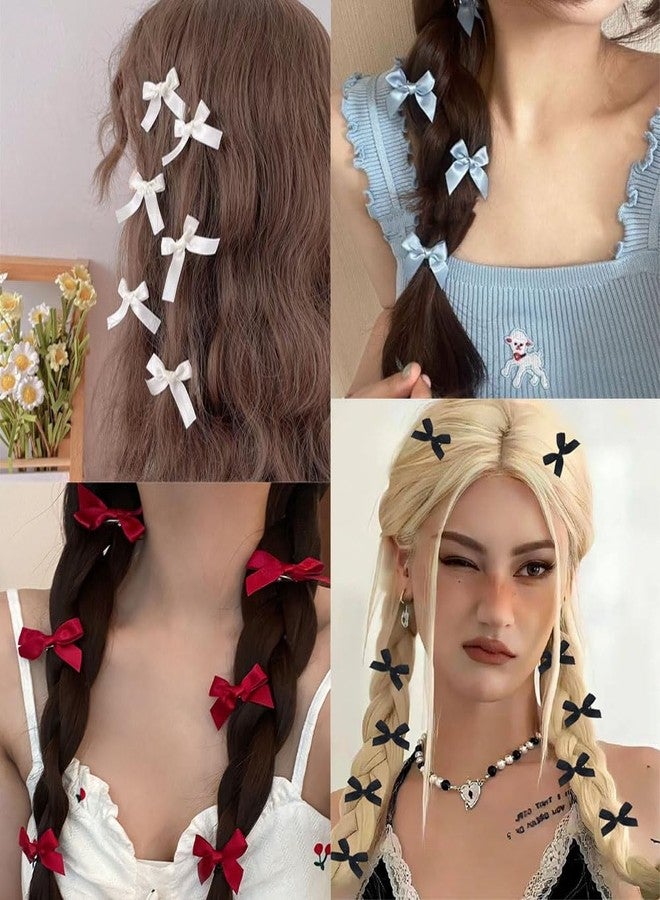 SALOCY 60PCS Mini Hair Bows for Women Girls Bowknot Hair Clip Y2k Hair Accessories Pink Ribbon Bows White Black Satin Bow Hair Clips for Hair Design - Image 5