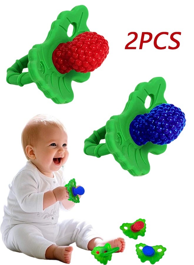 2 Pack Red & Blue Food Grade Silicone Baby Teether Toys, Textured  Infant Teething Toy, Soothes Babies' Sore Gums for Teething Relief - Image 1
