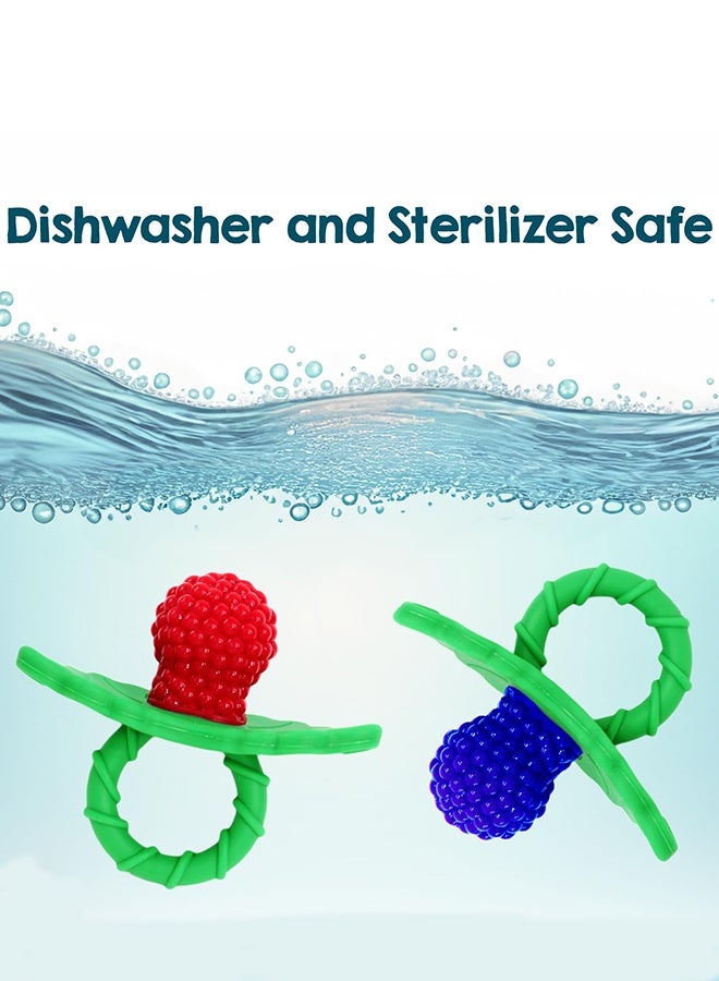 2 Pack Red & Blue Food Grade Silicone Baby Teether Toys, Textured  Infant Teething Toy, Soothes Babies' Sore Gums for Teething Relief - Image 2