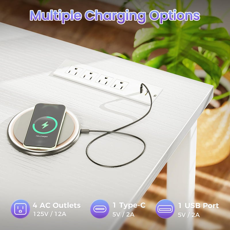 PRAISUN 47 X 20 Inch Office Computer Desk with Power Outlets and USB-C Port, Larger Gaming Desk, for Home Office, Study, Bedroom, Writing Work from Home Table, Metal Frame, White - Image 3