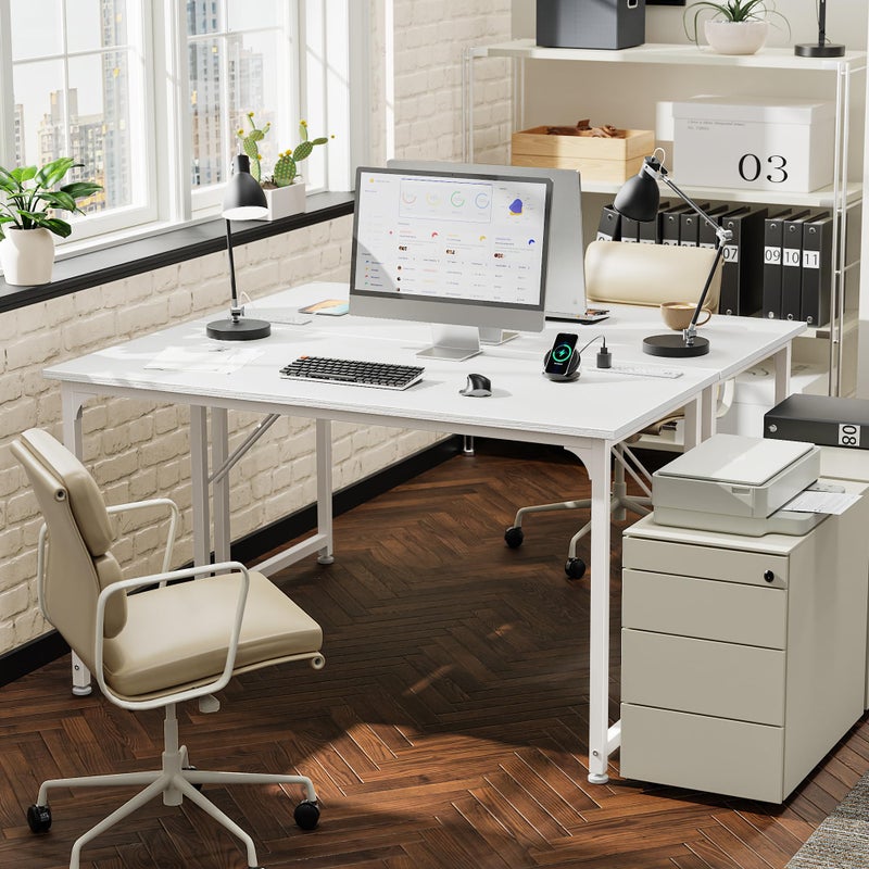 PRAISUN 47 X 20 Inch Office Computer Desk with Power Outlets and USB-C Port, Larger Gaming Desk, for Home Office, Study, Bedroom, Writing Work from Home Table, Metal Frame, White - Image 2