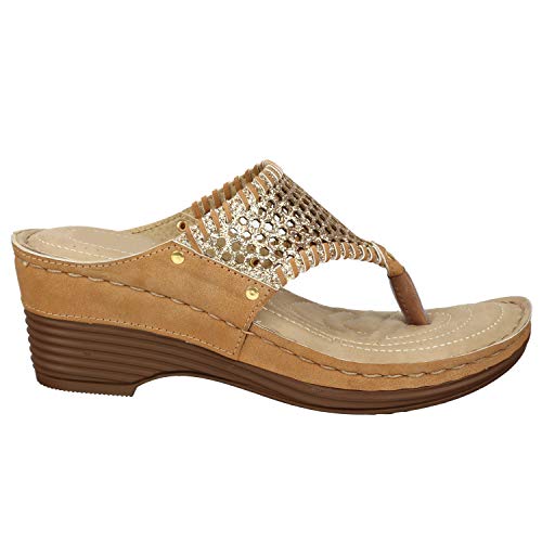 XE Looks Women's Gold Comfortable Orthopedic Slippers | Lightweight Wedge Heel with Elegant Gold Detailing | Cushioned Footbed Doctor Slippers For Girls & Women - Image 5