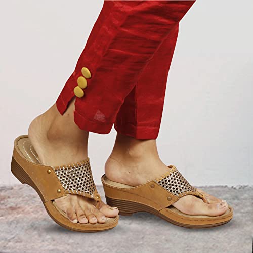 XE Looks Women's Gold Comfortable Orthopedic Slippers | Lightweight Wedge Heel with Elegant Gold Detailing | Cushioned Footbed Doctor Slippers For Girls & Women - Image 4