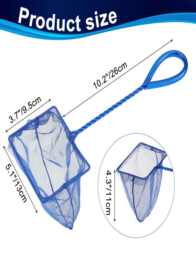 Mogoko 2 Packs 5 Inch Fish Net Aquarium, Small Fish Tank Net with Long Plastic Handle, Square net with Fine Mesh for Tank Cleaning(Blue) - Image 2