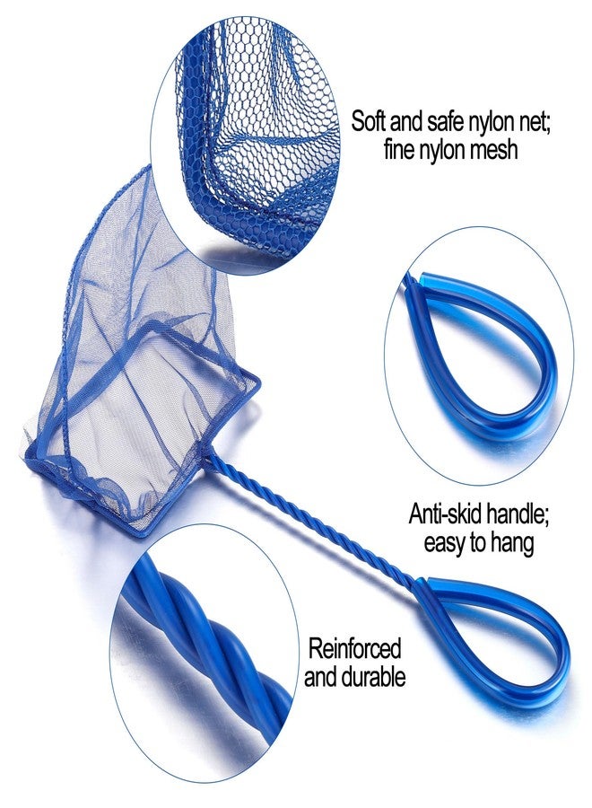 Mogoko 2 Packs 5 Inch Fish Net Aquarium, Small Fish Tank Net with Long Plastic Handle, Square net with Fine Mesh for Tank Cleaning(Blue) - Image 3