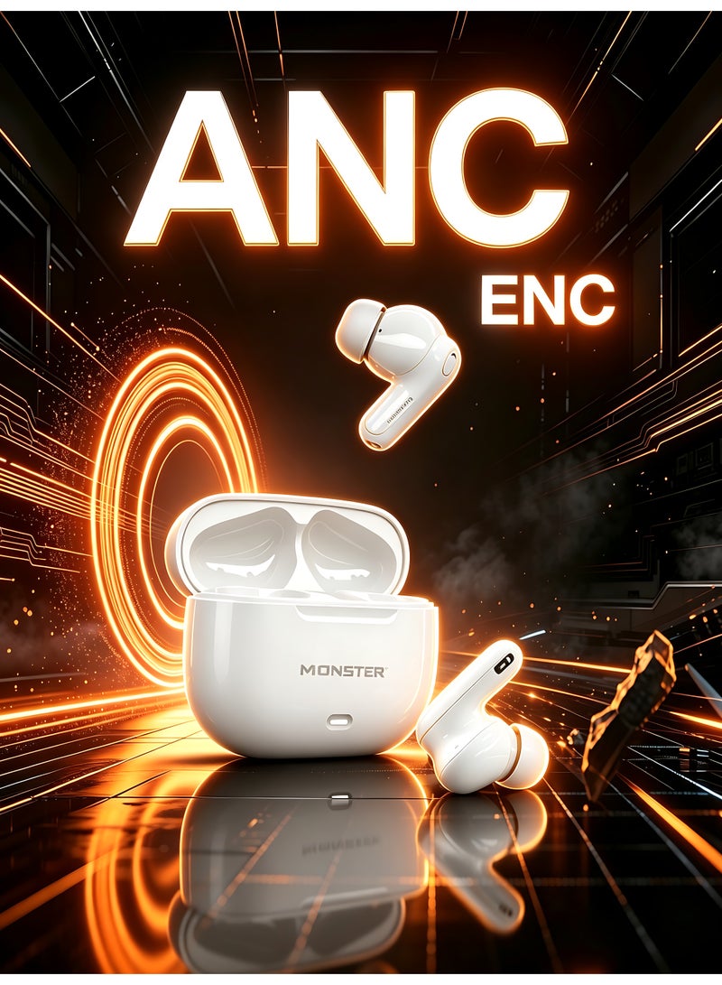 Monster 【In‑ear True Wireless Earbuds】Wireless earbuds with ultra‑long battery life, dual‑mode for gaming/music, IP54 dust and water resistance, ANC/ENC deep noise reduction ‑49+3db, ergonomic, compact and comfortable. - Image 1