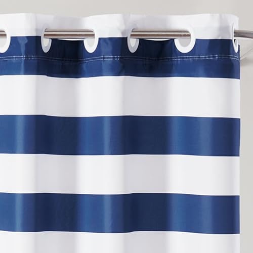 Hookless It's A Snap! Cabana Stripe Shower Curtain, 3-in-1 Shower Curtain Includes Shower Curtain with Flex-On Rings & PEVA Liner, 71" x 74", Navy - Image 2