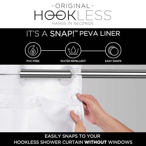 Hookless It's A Snap! Cabana Stripe Shower Curtain, 3-in-1 Shower Curtain Includes Shower Curtain with Flex-On Rings & PEVA Liner, 71" x 74", Navy - Image 4
