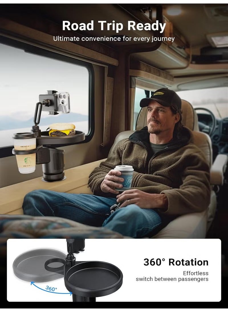BESTPEAK 4 in 1 Car Cup Holder Tray, Adjustable Car Food Table Organizer with 360° Rotating Phone Holder, Extra Beverage Cup Holder, 4 Expandable Bases to Ensure Stability, a Must-Have for Road Trips and Car Travels.  - Image 5