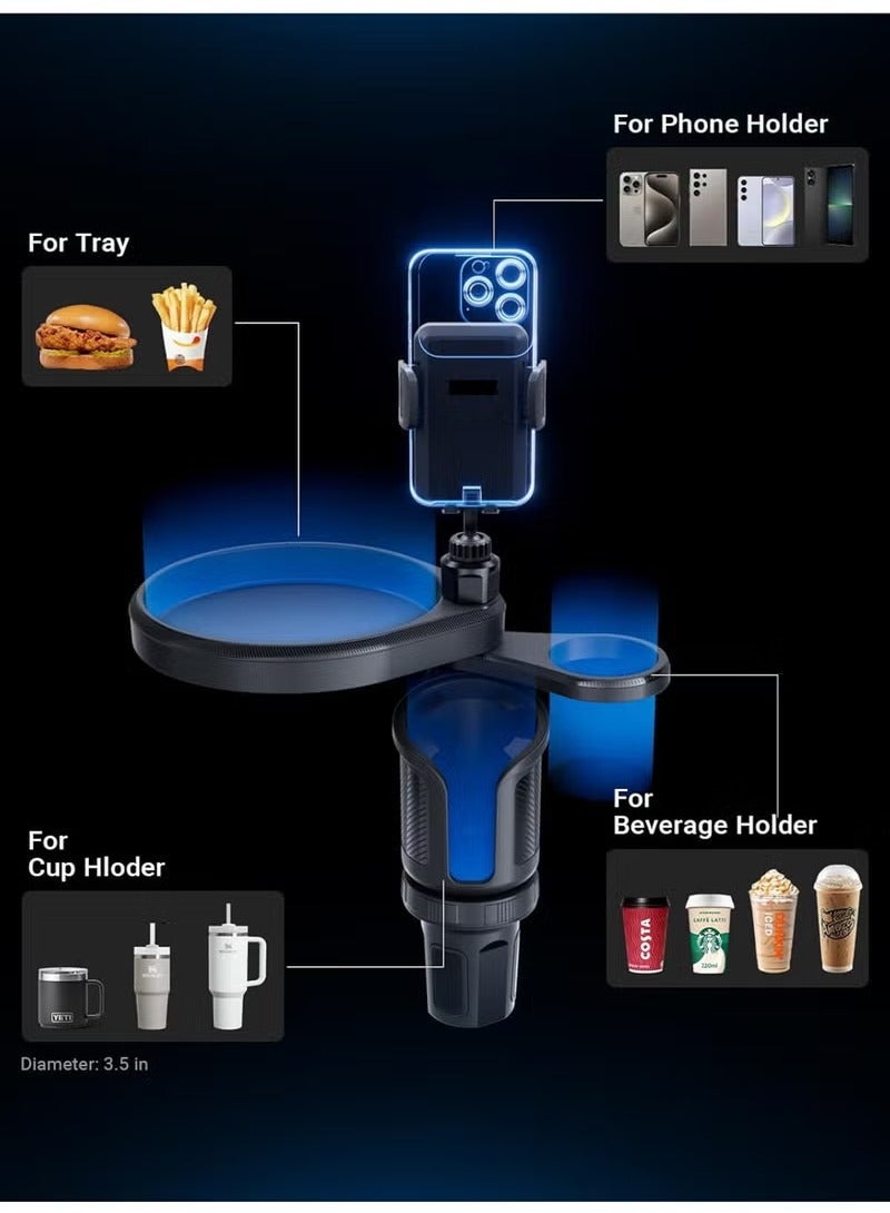 أفضل ذروة منظم متعدد الوظائف للسيارة  حامل هاتف + حامل أكواب + صينية طعام | 4 ملحقات سيارة في منتج واحد | ثابت وقابل للتعديل (يناسب جميع الهواتف والأكواب) - Image 5