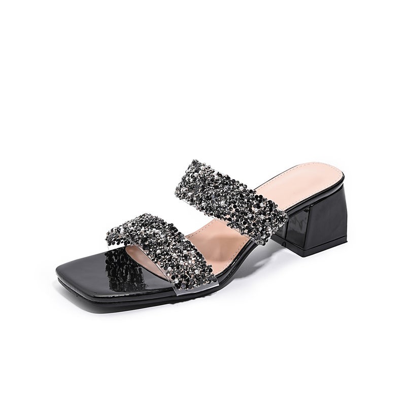 2026Ladies Shoes Bohemian New Fashion Rhinestone Slippers Korean Style Thick-Soled High-Heeled Women''s Shoes - Image 2