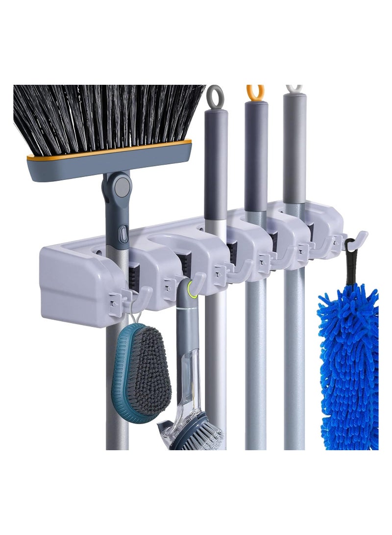 Broom Holder Wall Mount Broom Organizer Mop Holder Hanger Garden Tool Organizers Storage Rack Garage Laundry Room Organizations and Storage with Hooks Heavy Duty  - Image 1