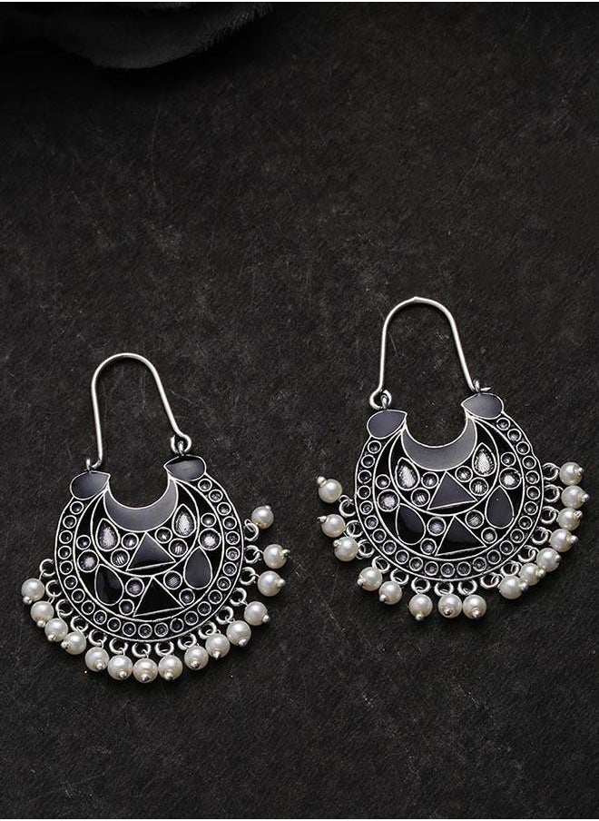 VOYLLA Rangabati Oxidized Silver Plated Earrings  - Image 1