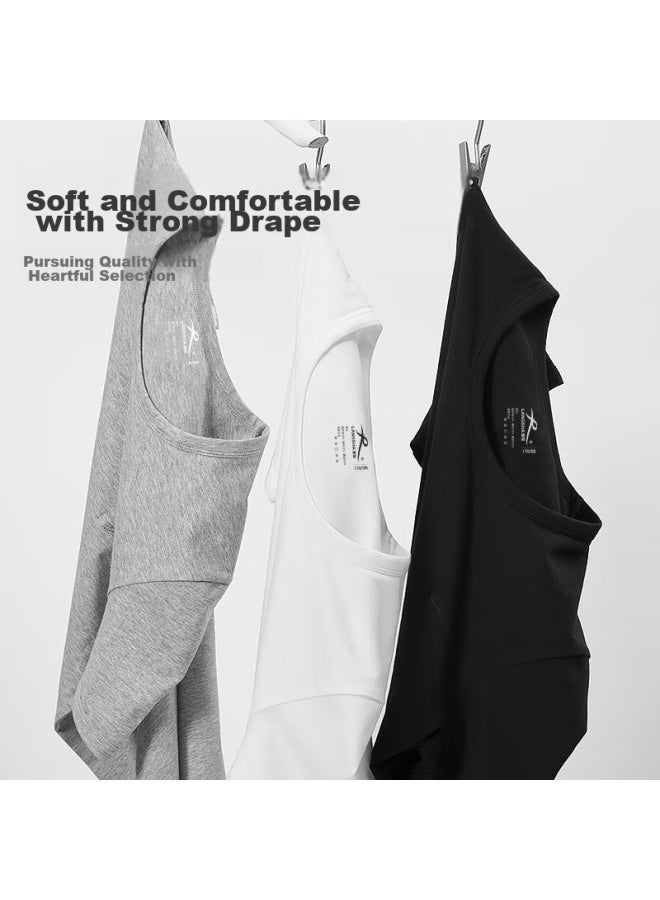 LANG SHA Langsha Short-sleeve Tank Top For Men, Cotton Round Neck, Solid Color, Simple, Thin, Sweat-absorbing, Breathable, Sports Casual Undershirt - Image 4