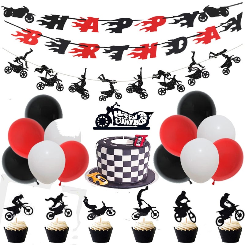 Finypa 60 Pieces Dirt Bike Party Decoration Supplies - Banner  Cake Cupcake Topper for Motocross Themed Birthday - Man or Boy Riding Room Wall Decoration Motorcycle - Image 1