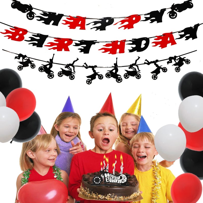 Finypa 60 Pieces Dirt Bike Party Decoration Supplies - Banner  Cake Cupcake Topper for Motocross Themed Birthday - Man or Boy Riding Room Wall Decoration Motorcycle - Image 4