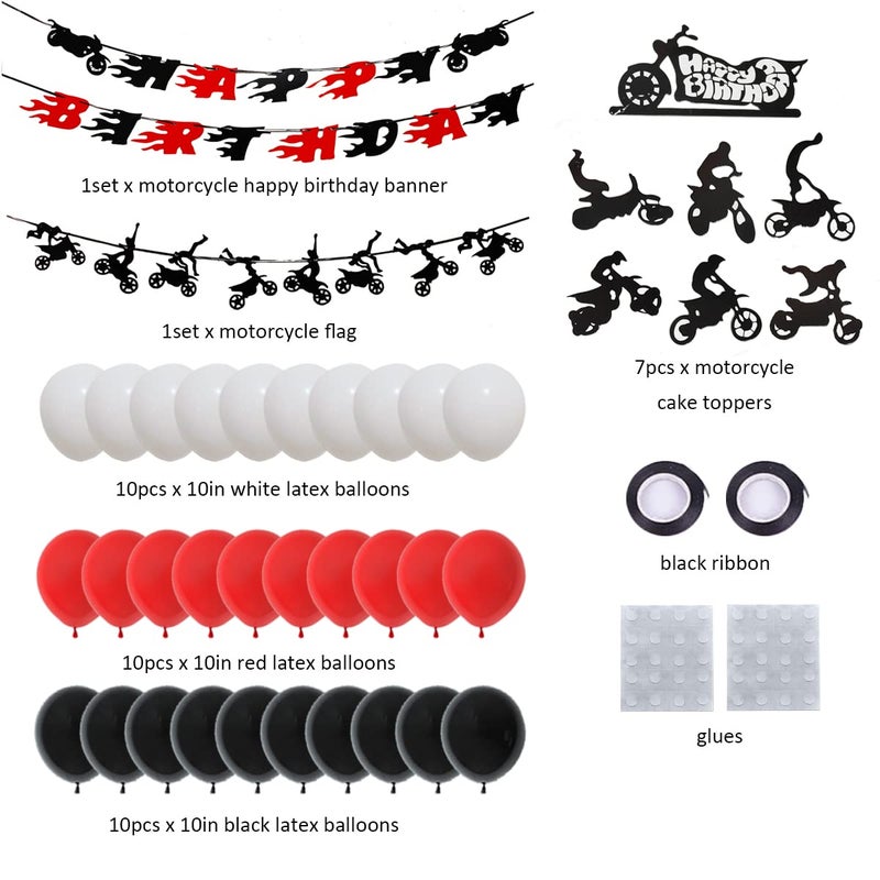 Finypa 60 Pieces Dirt Bike Party Decoration Supplies - Banner  Cake Cupcake Topper for Motocross Themed Birthday - Man or Boy Riding Room Wall Decoration Motorcycle - Image 2