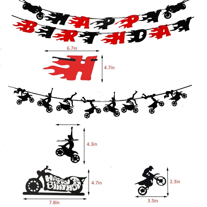 Finypa 60 Pieces Dirt Bike Party Decoration Supplies - Banner  Cake Cupcake Topper for Motocross Themed Birthday - Man or Boy Riding Room Wall Decoration Motorcycle - Image 3