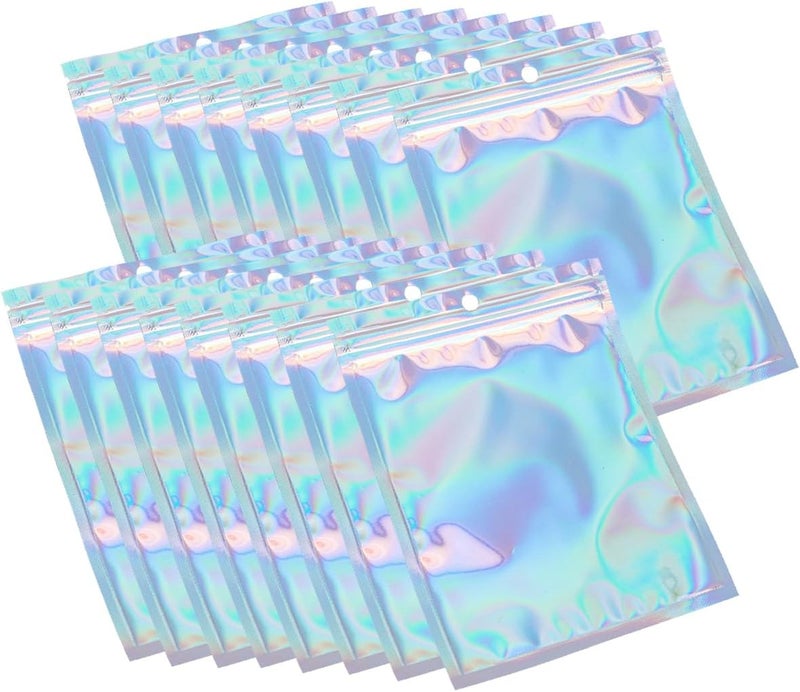 ECVV 100PCS Resealable Storage Bags 20 * 14cm X-Large Holographic Packaging Bags for Jewelry, Snack, Food Storage, Clear Ziplock Bag with Front Window - Image 1