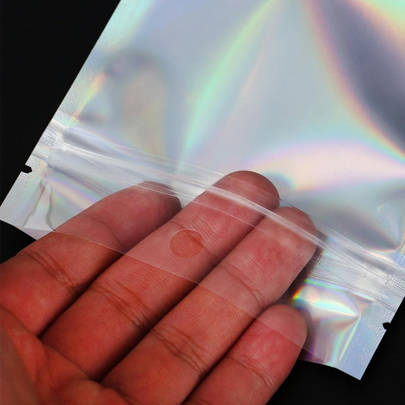 ECVV 100PCS Resealable Storage Bags 20 * 14cm X-Large Holographic Packaging Bags for Jewelry, Snack, Food Storage, Clear Ziplock Bag with Front Window - Image 5