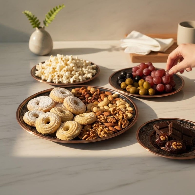 Round Engraved Serving Plates & Trays – Decorative Round Plates for Serving & Home Decor (Set Of 4) - Image 1