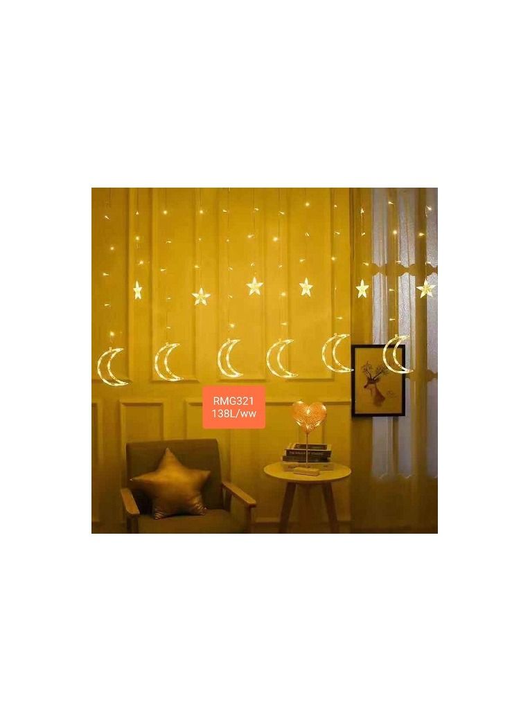 LED String Fairy Lights, Stars and Moon Window Curtain Lights LED Indoor Outdoor Festival Ramadan Eid Christmas Party Garden Home Birthday Decorative String Lights - Image 1