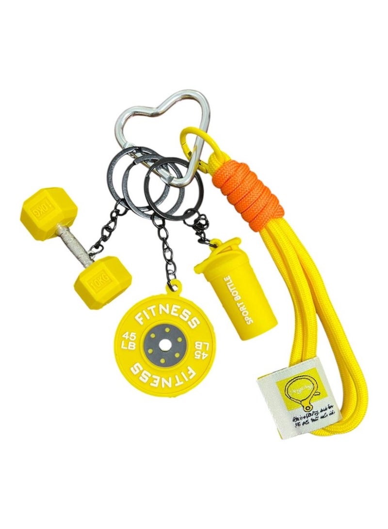 Aura Style 4-in-1 Fitness Keychain - Yellow Gym Bag Charm with Heart Carabiner, Dumbbell & Shaker - Cute Sporty Silicone Accessory - Image 1