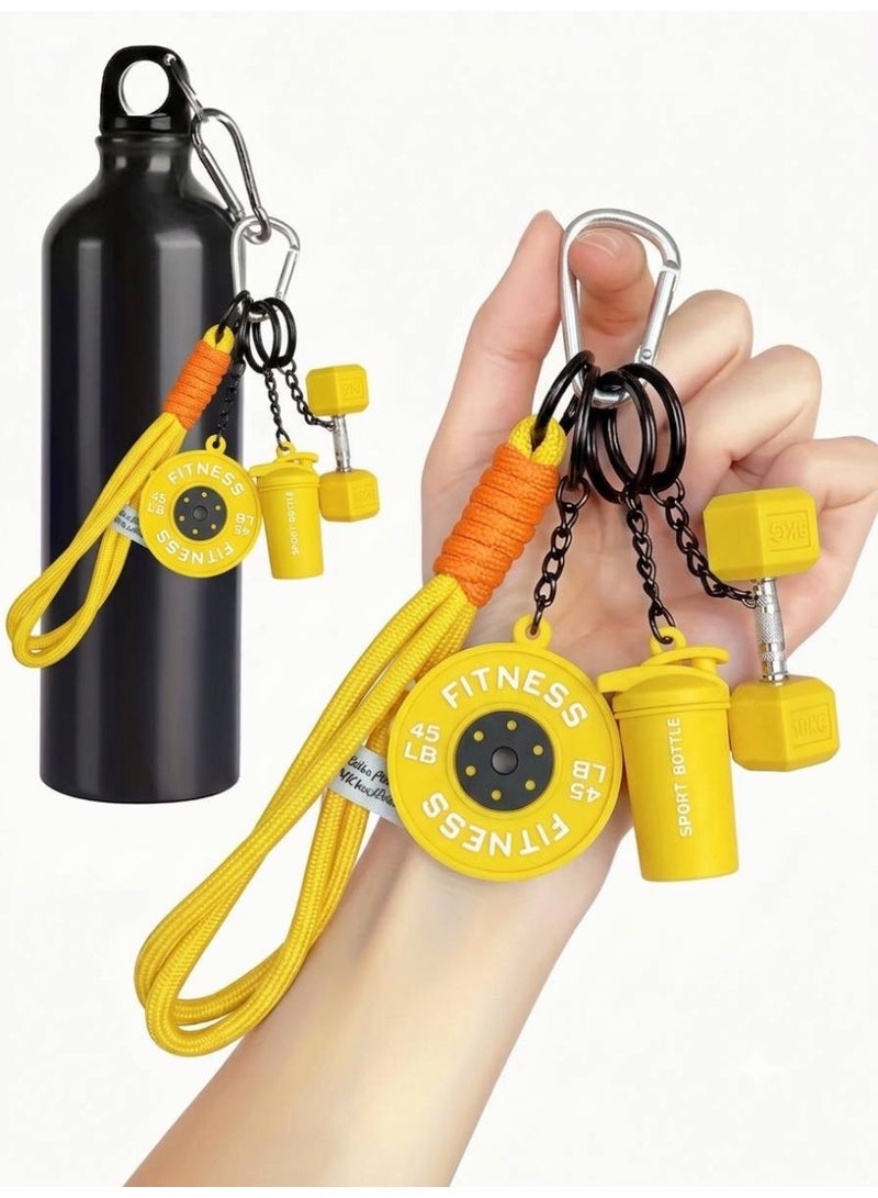 Aura Style 4-in-1 Fitness Keychain - Yellow Gym Bag Charm with Heart Carabiner, Dumbbell & Shaker - Cute Sporty Silicone Accessory - Image 2