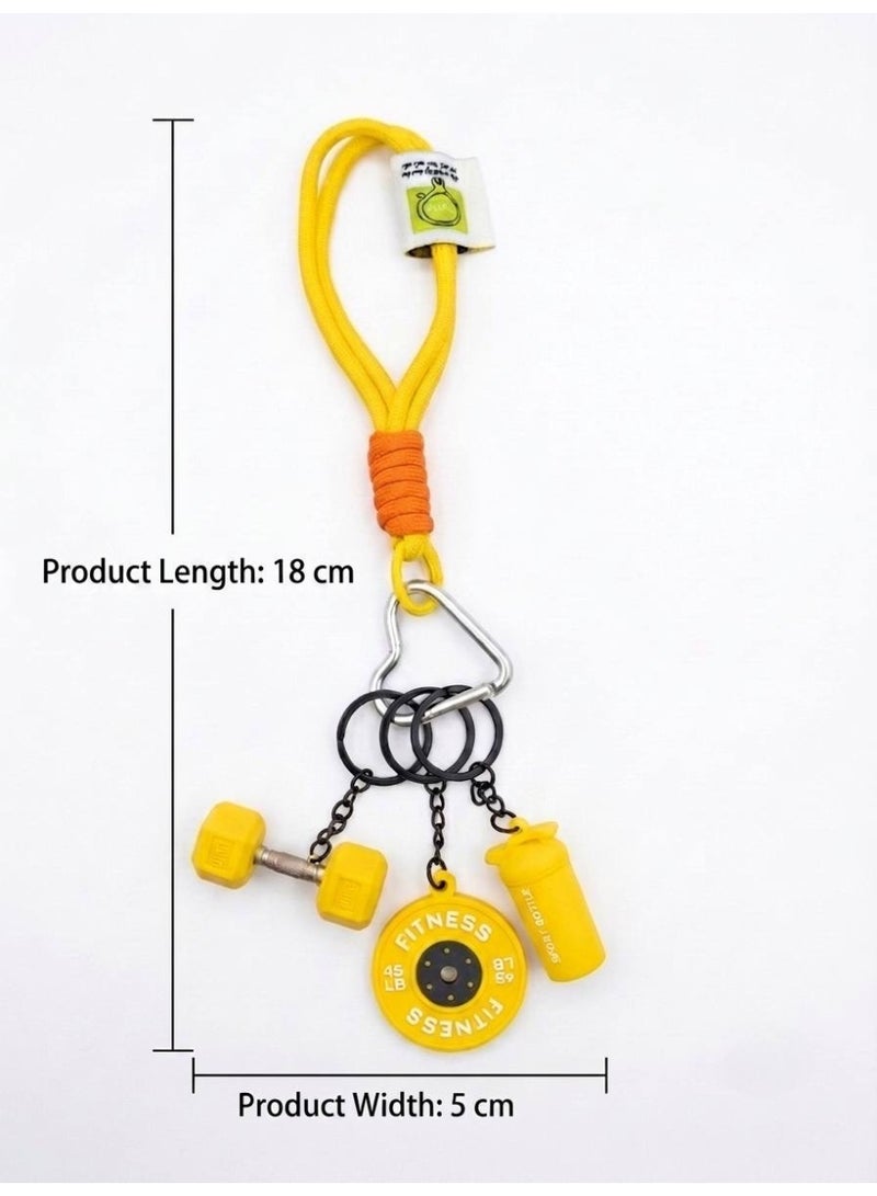 Aura Style 4-in-1 Fitness Keychain - Yellow Gym Bag Charm with Heart Carabiner, Dumbbell & Shaker - Cute Sporty Silicone Accessory - Image 5