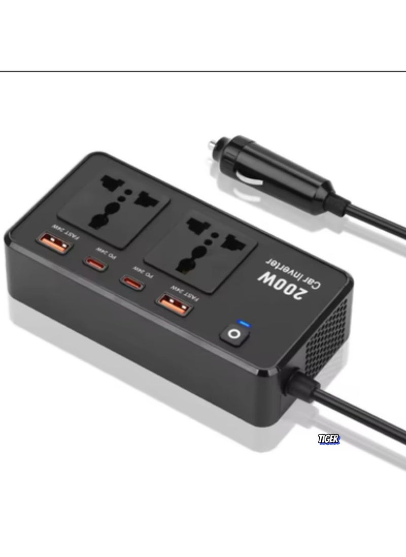 JAJEEK 200W Power Inverter Car Adapter from 12V to 220V for Electric Devices – USB Type-C and Universal Voltage Converter for Car, Compact and Portable Solution for Charging Laptops, Smartphones, and More - Image 2