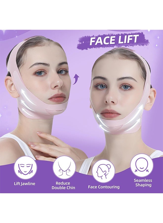 حزام رفع الوجه - قناع رفع خط V مع حزام للذقن، شريط رفع الوجه مع أحزمة قابلة للتعديل، جهاز تقليل الذقن المزدوج بشكل V، تصميم ثلاثي الأبعاد لتشكيل الوجه، محدد خط الفك وشكل للنوم - Image 5