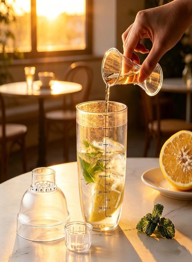 XACA Cocktail Shaker | Acrylic Drink Mixer Bottle with Measurement Markings, Built-in Strainer & Jigger Cap | Bar Tool for Cocktails, Mocktails, Milkshakes, Home Bar Accessories (700ml) - Image 2