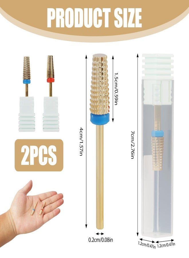 GUGUMO 2 Pcs 3/32" 5 in 1 Professional Carbide Nail Drill Bits Sets with Case, 2 Pack Tungsten Safety Drill Bits Tech Cuticle Bit Fast Remove for Manicurist Nail Salon Manicure Pedicure Gel Polishing (Gold) - Image 2