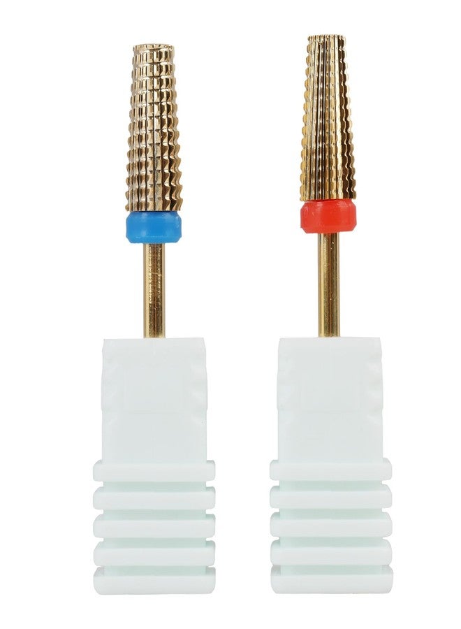 GUGUMO 2 Pcs 3/32" 5 in 1 Professional Carbide Nail Drill Bits Sets with Case, 2 Pack Tungsten Safety Drill Bits Tech Cuticle Bit Fast Remove for Manicurist Nail Salon Manicure Pedicure Gel Polishing (Gold) - Image 1
