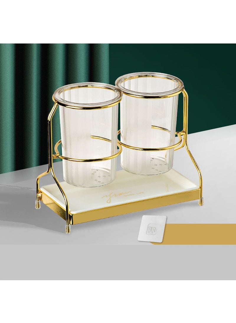 Hihonor 2-Piece Tableware Caddy with Metal Rack, Kitchen Utensil Holder Crock,Utensil Holder Flatware Caddy Cutlery Storage Organizer for Kitchen Table,Kitchen Tool Utensil Storage Holder (White)  - Image 1