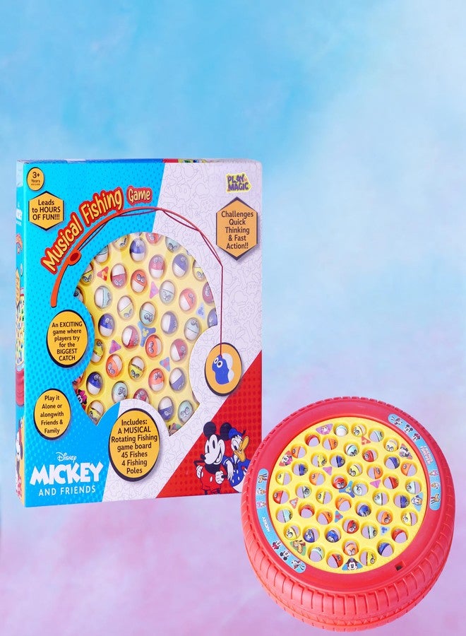 PlayMagic Mickey Magnetic Fishing Game | Rotating Board Game with Music, Includes 45 Fish & 4 Fishing Poles, Ages 3+ - Image 1