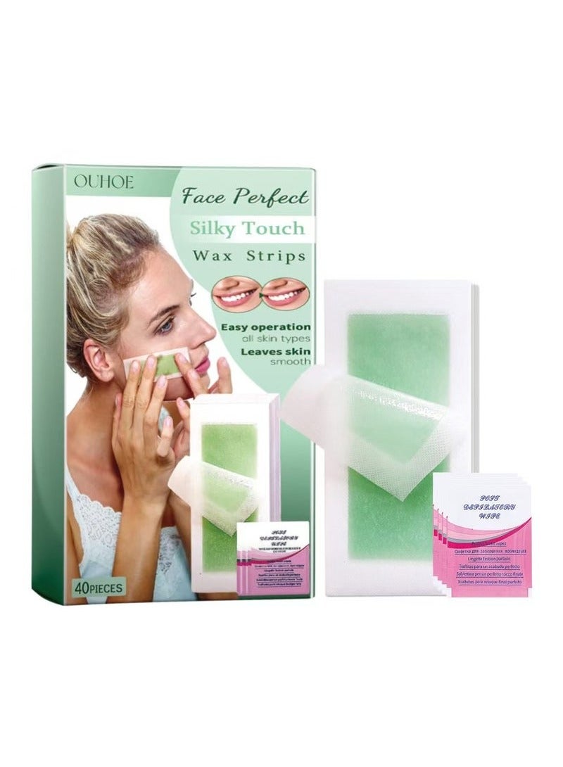 OUHOE 18 Facial Wax Strips, Facial Hair Removal Wax Strips, Made For Hair Removal, Hypoallergenic And Suitable For All Skin Types, Fast And Gentle Hair Removal On Face, Eyebrows, Upper Lip And Chin - Image 1