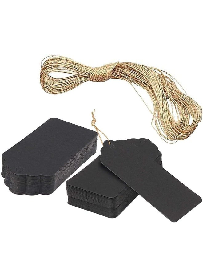 بريميفي 100 قطعة من بطاقات الهدايا المصنوعة من ورق الكرافت مع خيوط الجوت الطبيعية بطول 10 أمتار | تغليف هدايا أعياد الميلاد وحفلات الزفاف باستخدام هذه الملصقات المعلقة المستطيلة