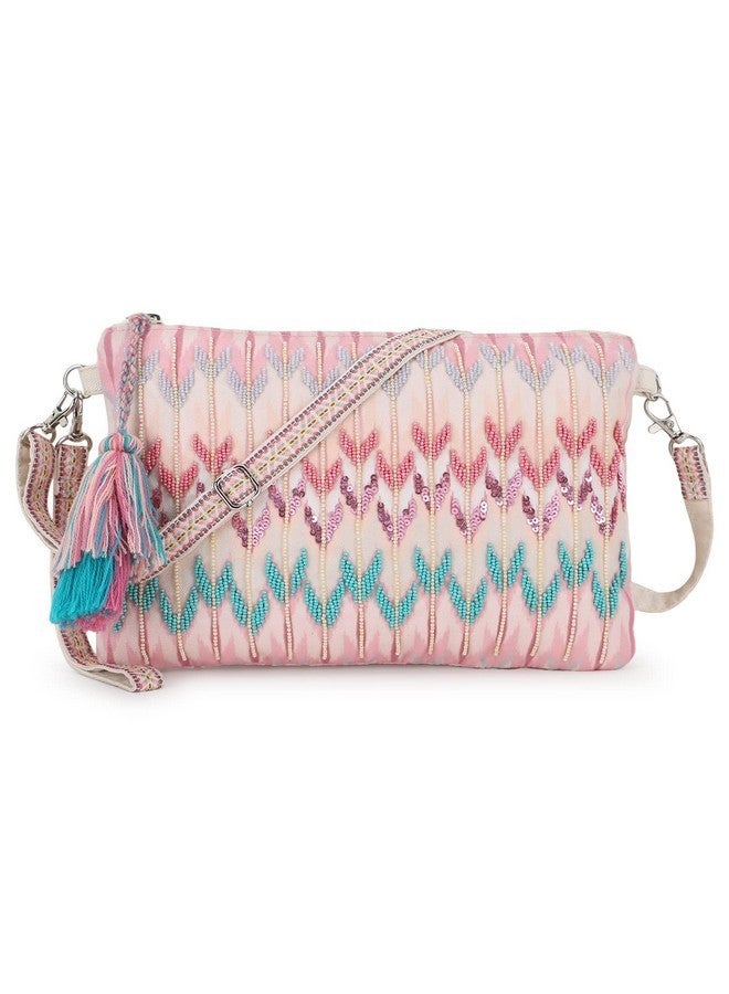 Anekaant Unisex Adult Ghoomar Pastel Pink & Multi Polycotton Ikat Digital Printed Sling Bag - Image 1
