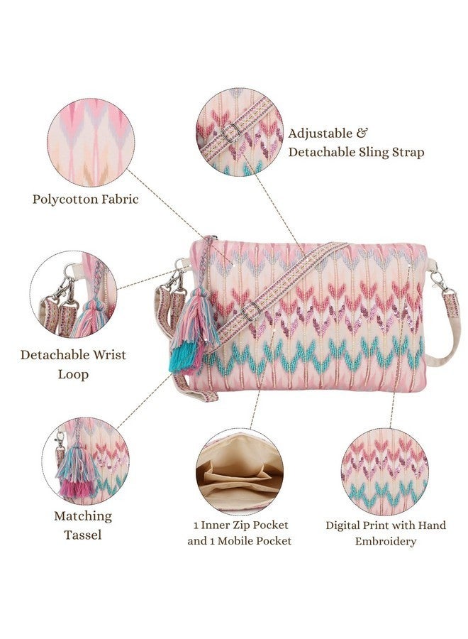 Anekaant Unisex Adult Ghoomar Pastel Pink & Multi Polycotton Ikat Digital Printed Sling Bag - Image 2