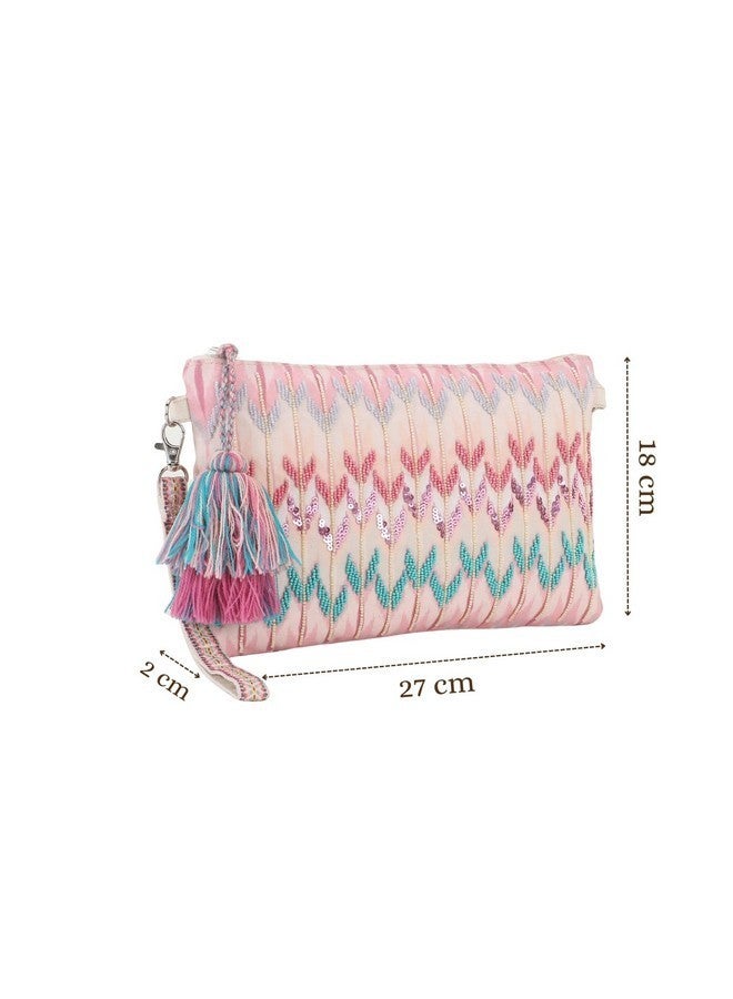 Anekaant Unisex Adult Ghoomar Pastel Pink & Multi Polycotton Ikat Digital Printed Sling Bag - Image 4