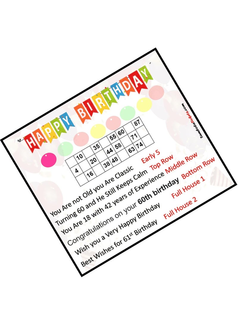 TambolaTickets.com TambolaTicketscom60th Birthday Theme Single Grid tambola Tickets Bingo housie lotto Printed on Hard Sheet Big Size Tickets 48 Cards 
