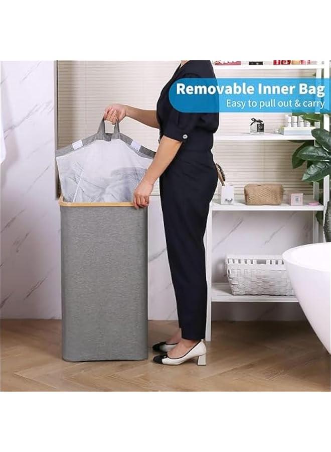 MIXDE Laundry Basket Collapsible,Laundry Hamper with Lid,110L Large Laundry Hamper with Handle,Folding Clothes Basket Organizer with Removable Inner Bag for Clothing Toys Towels - Image 4