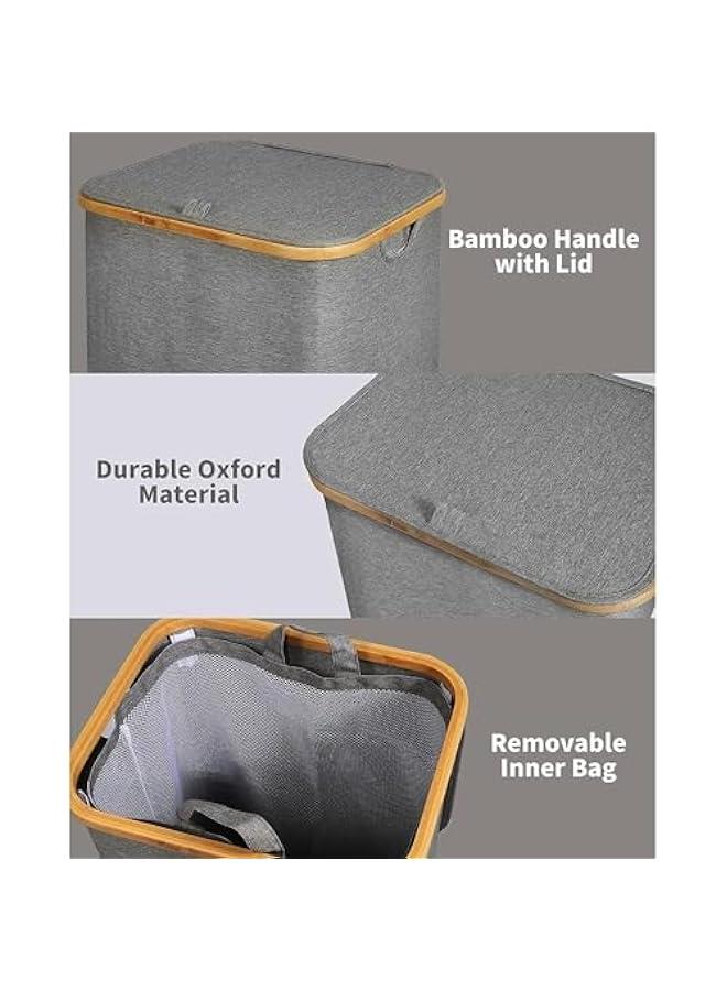MIXDE Laundry Basket Collapsible,Laundry Hamper with Lid,110L Large Laundry Hamper with Handle,Folding Clothes Basket Organizer with Removable Inner Bag for Clothing Toys Towels - Image 5